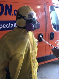 hazmat suit water damage restoration van